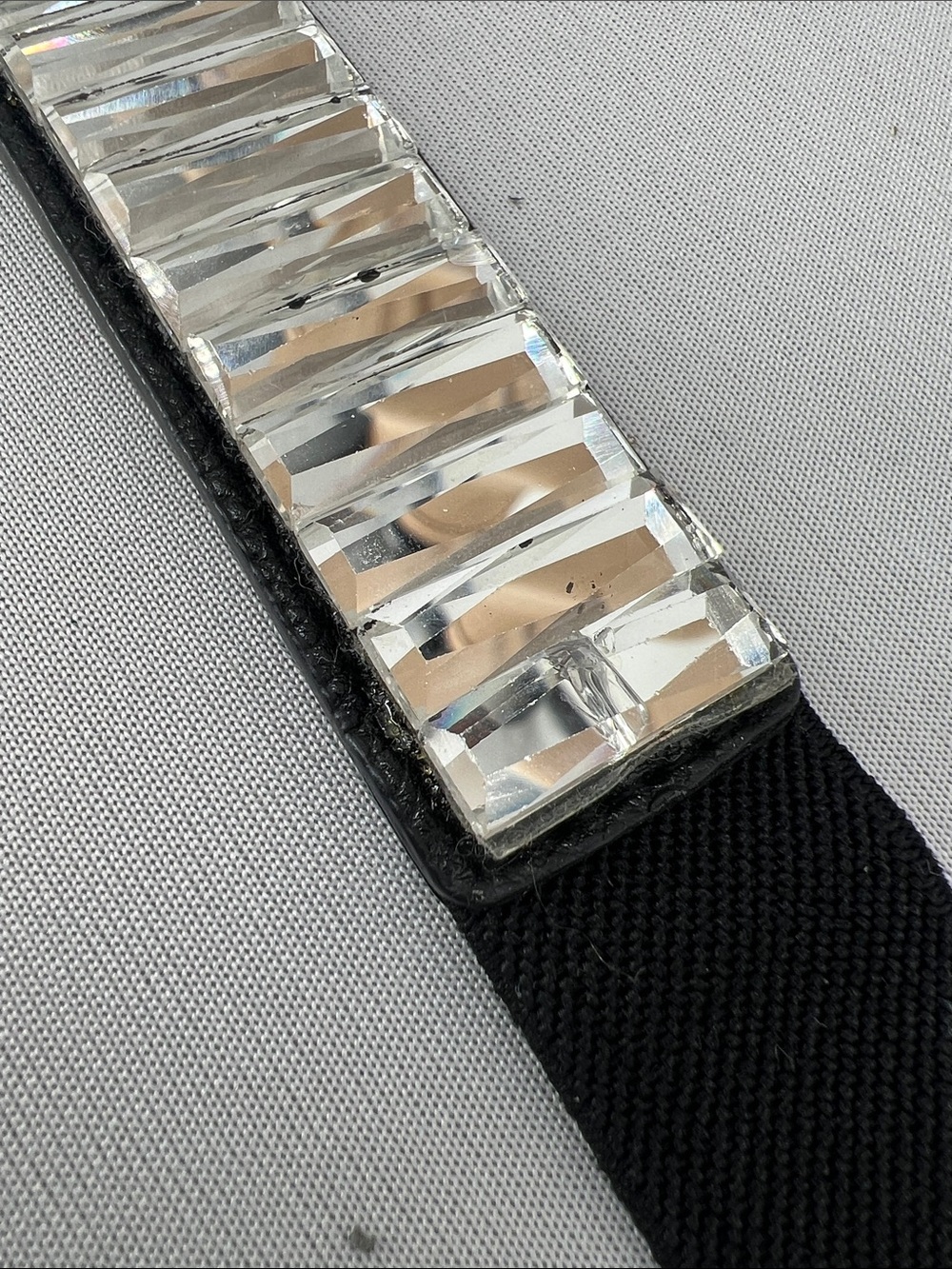 Women's Black Elastic Waist Belt with Silver Mirror Accent - Picture 6 of 6